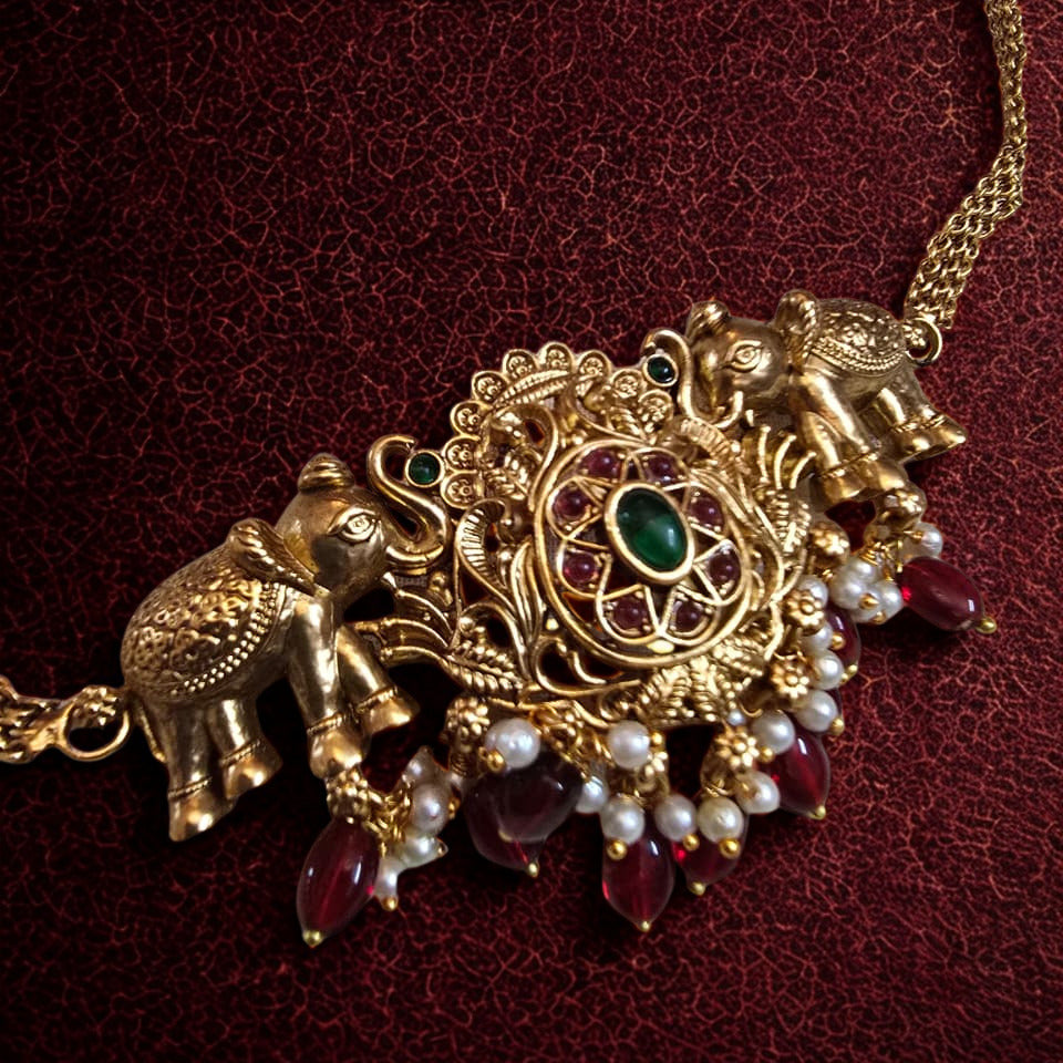 Temple Style Elephant Necklace Set | Traditional Indian Jewelry