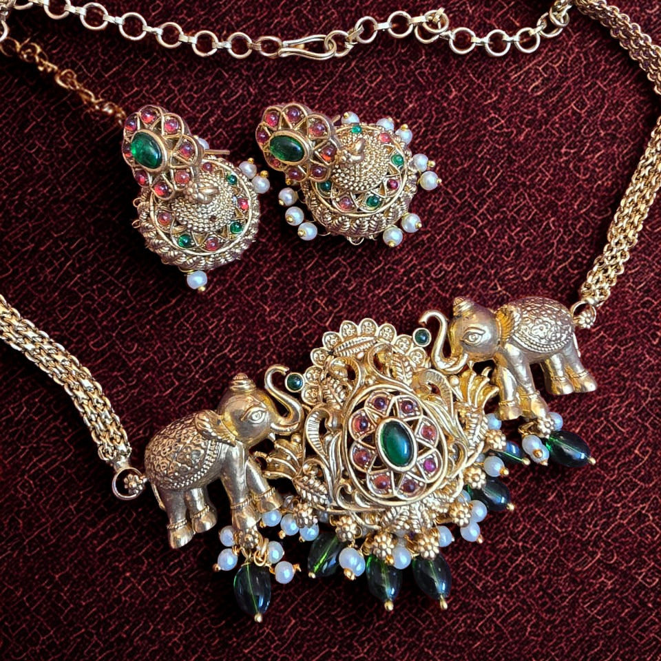 Temple Style Elephant Necklace Set | Traditional Indian Jewelry
