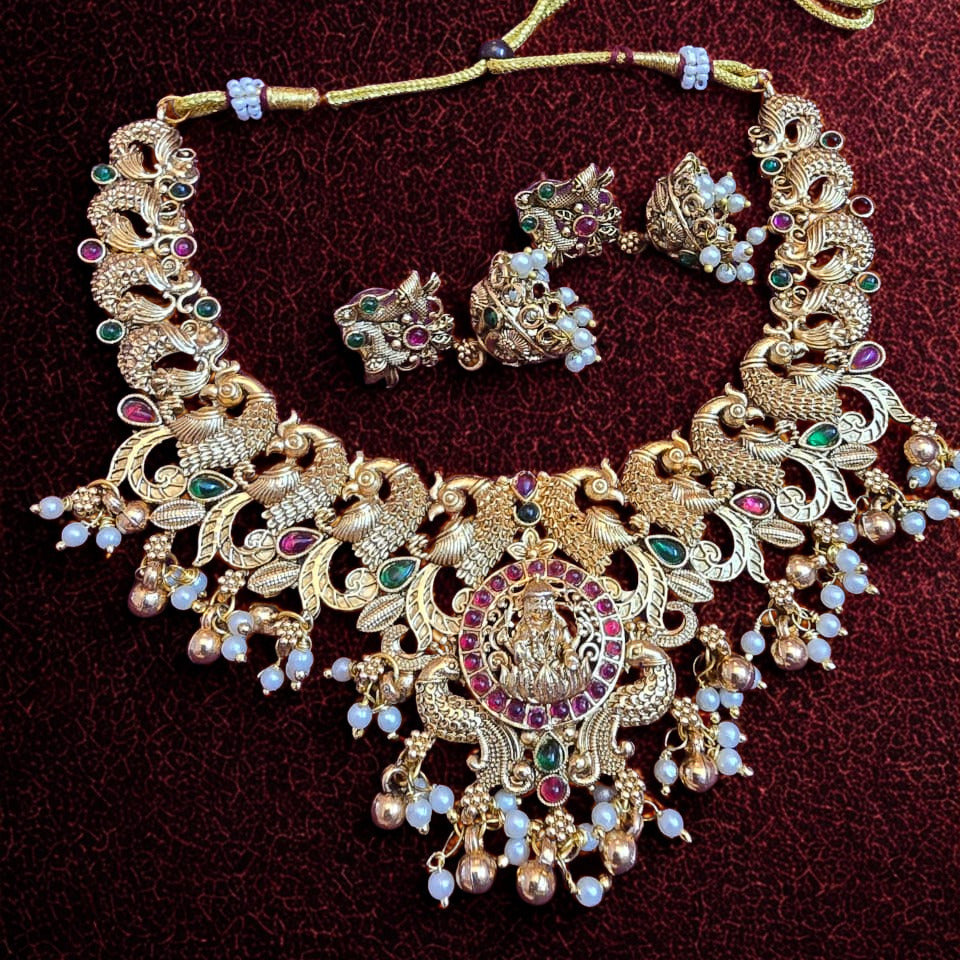 Temple Style Lakshmi Peacock Statement Set