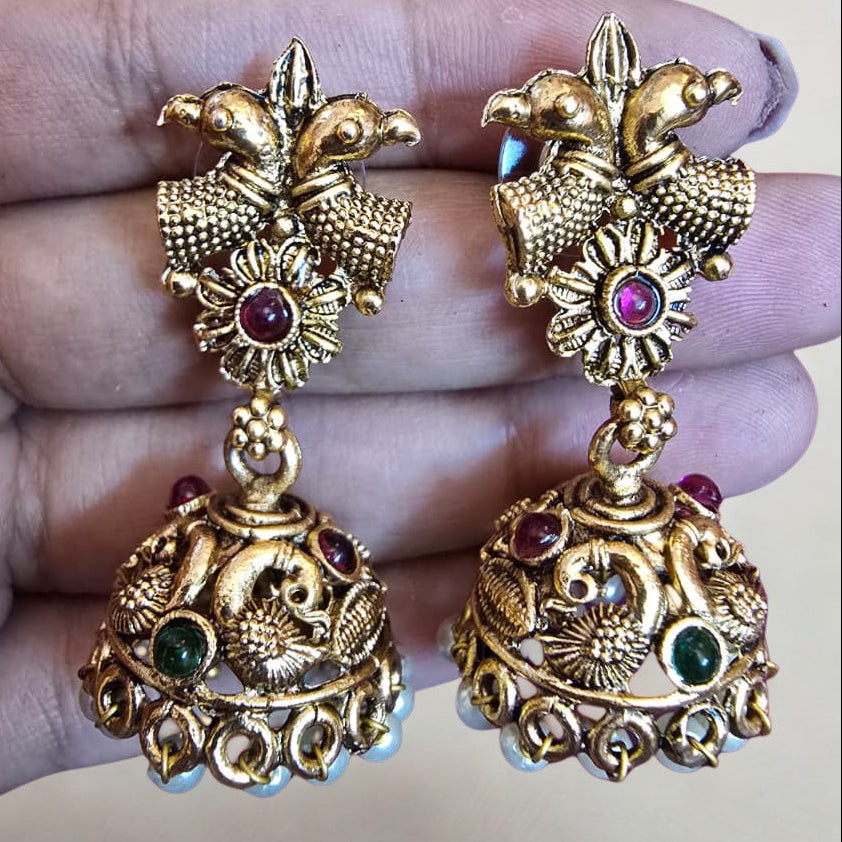 Temple Style Peacock Floral Necklace Set