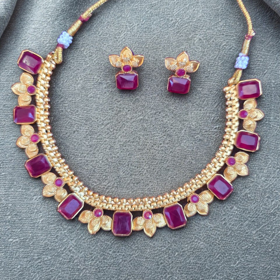 Ruby Floral Statement Necklace Set