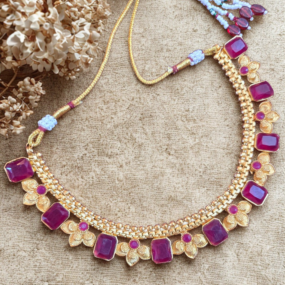 Ruby Floral Statement Necklace Set